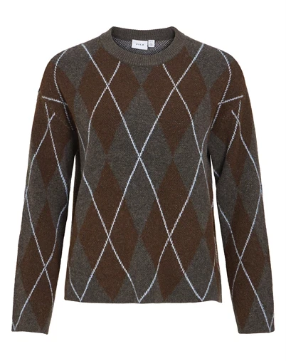 Vila - VIArgyle Strik - Dark Grey Melange/Coffee Bean 